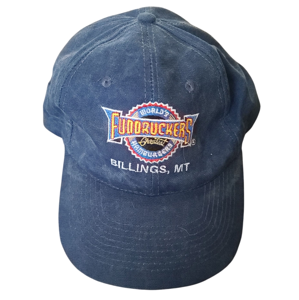 Fuddruckers World's Greatest Hamburger Blue Baseball Cap Hat, Millings Mt